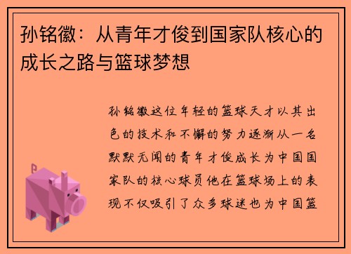 孙铭徽：从青年才俊到国家队核心的成长之路与篮球梦想